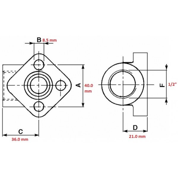 FLANGIA ACCIAIO FLANGETTA 3 FORI FILETTO 1/2" INTERASSE 40