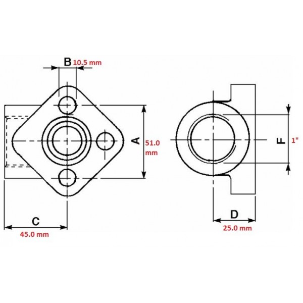FLANGIA ACCIAIO FLANGETTA PER POMPA 3 FORI FILETTO 1" INTERASSE 51