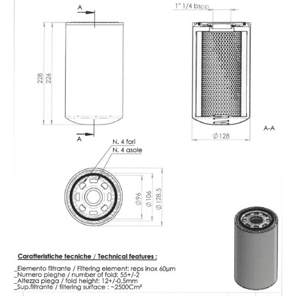FILTRO OLIO IDRAULICO 1''1/4 - 60 MICRON CENTRALINA IDRAULICA