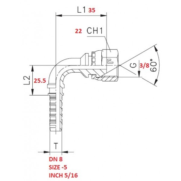 RACCORDO CURVA 90° 3/8X5/16 A PRESSARE