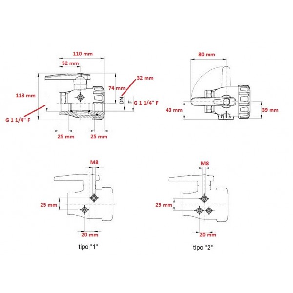 Valvola a sfera a 2 vie G 1 1/4"